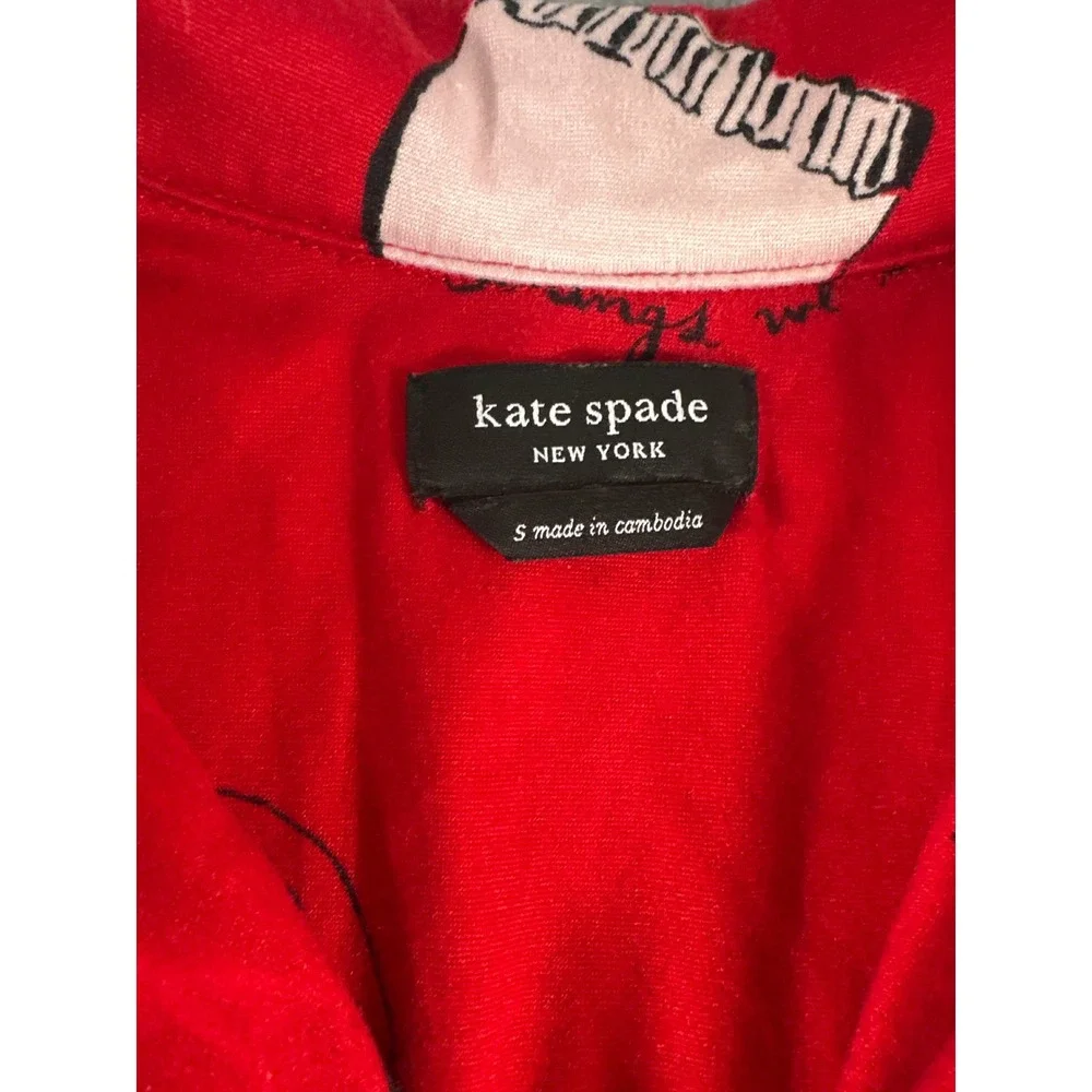 Kate Spade Red Things We Love Holiday Pajama‎ Top Long Sleeve Button Down Small